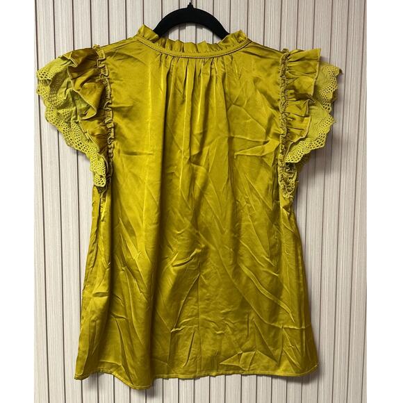 Bishop + Young Nikki Flutter Sleeve Ruffle Neck Top Citrine Women’s Size S - Picture 2 of 8